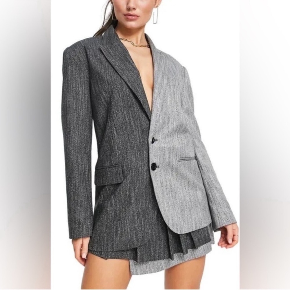 Topshop Blazer Womens 4 Gray Half Half Boyfriend Fit Jacket Office Career 90s